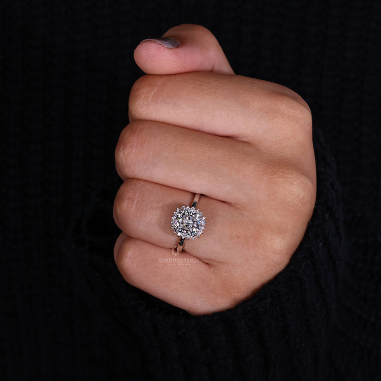 Cushion Cut Ring with a luxurious halo diamond setting.