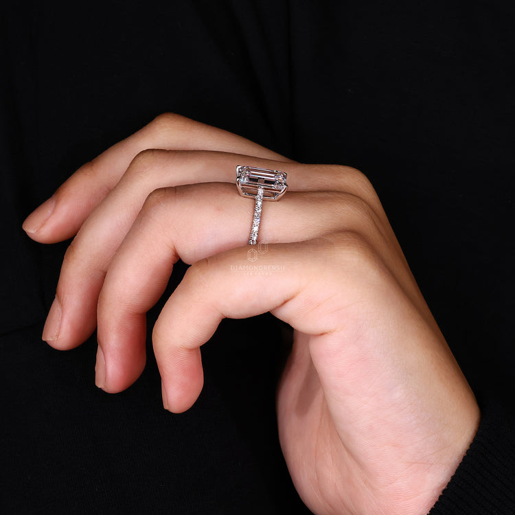 Pave Engagement Ring with brilliant diamonds set in white gold.