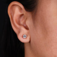 Round stud earrings showcasing timeless beauty and IGI-certified diamonds.