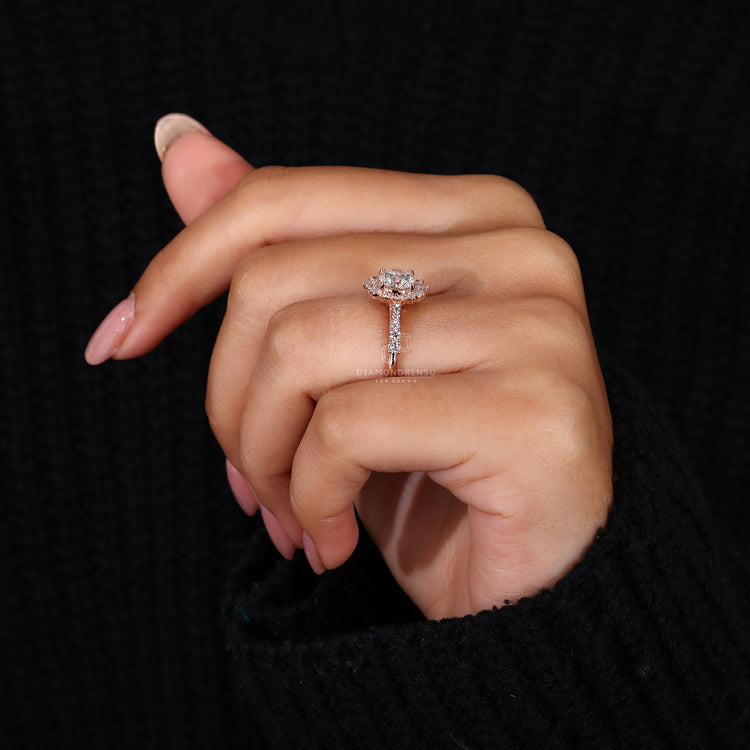 Halo Diamond Ring featuring a sparkling center stone.