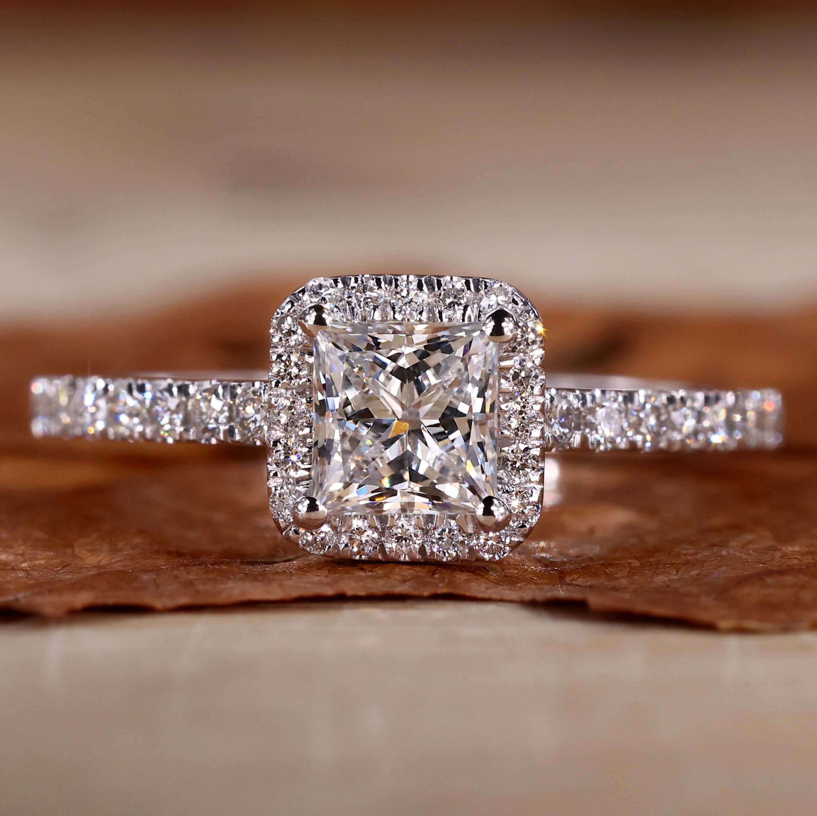 Princess Cut Lab Grown Diamond Halo Engagement Ring