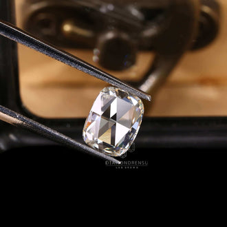 IGI certified loose diamond with a delicate elongated rose cut cushion shape.