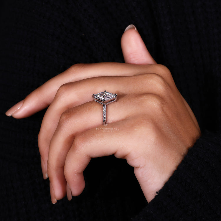 Lozenge Cut Engagement Ring with brilliant sparkle.