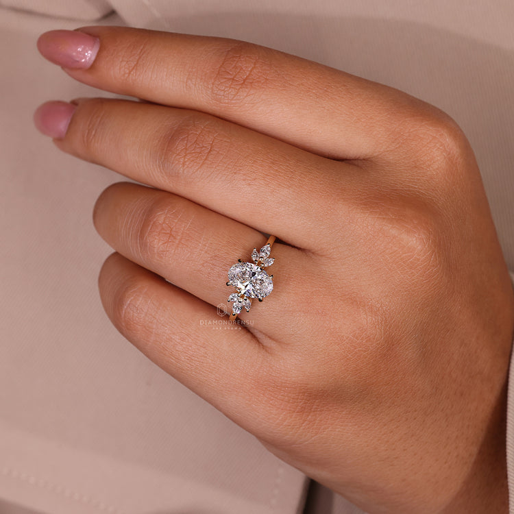 Oval Diamond Ring with Marquise Side Stones for added elegance.
