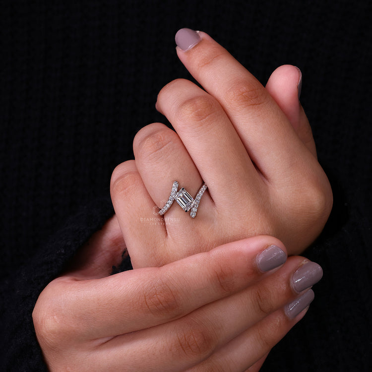 Bypass pave Pave setting ring with sparkling accent diamonds.