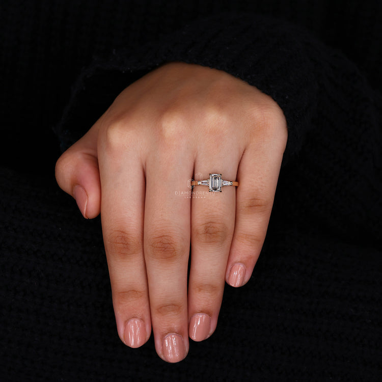 Yellow Gold Diamond Ring featuring stunning emerald cuts.