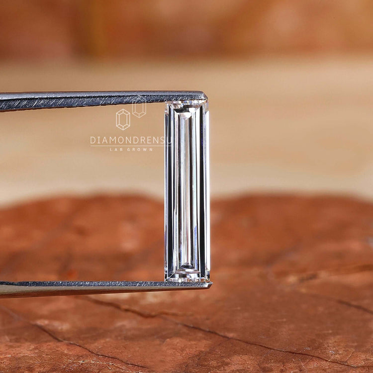 Buy lab grown diamond in long baguette cut shape.