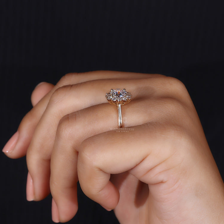 Cushion cut halo ring in IGI certified quality.