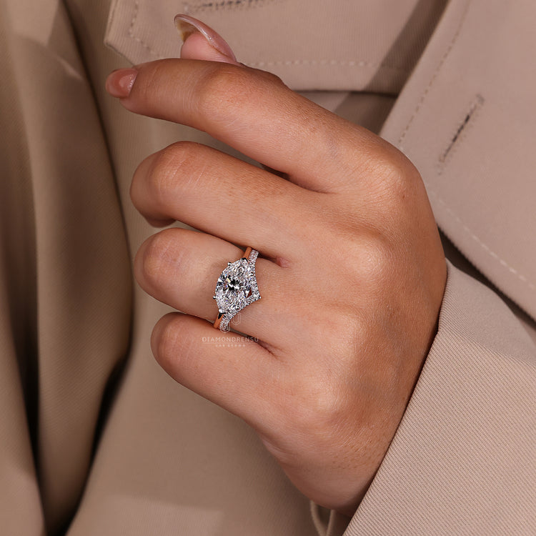 Two tone engagement ring offering a bold contrast and modern style.