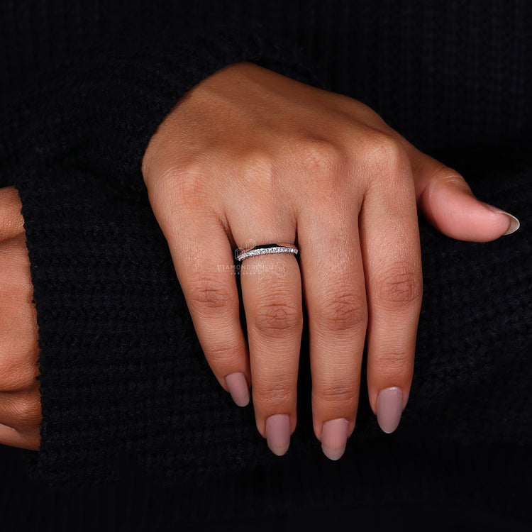 Round diamond wedding band with lab grown wedding band.