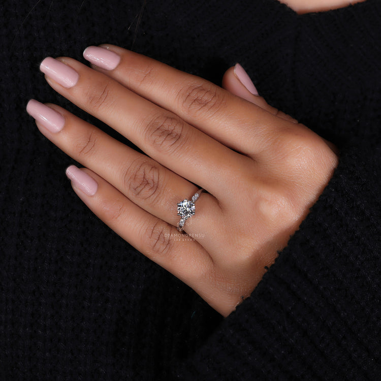 A 6 prong engagement ring offering secure and sophisticated style.