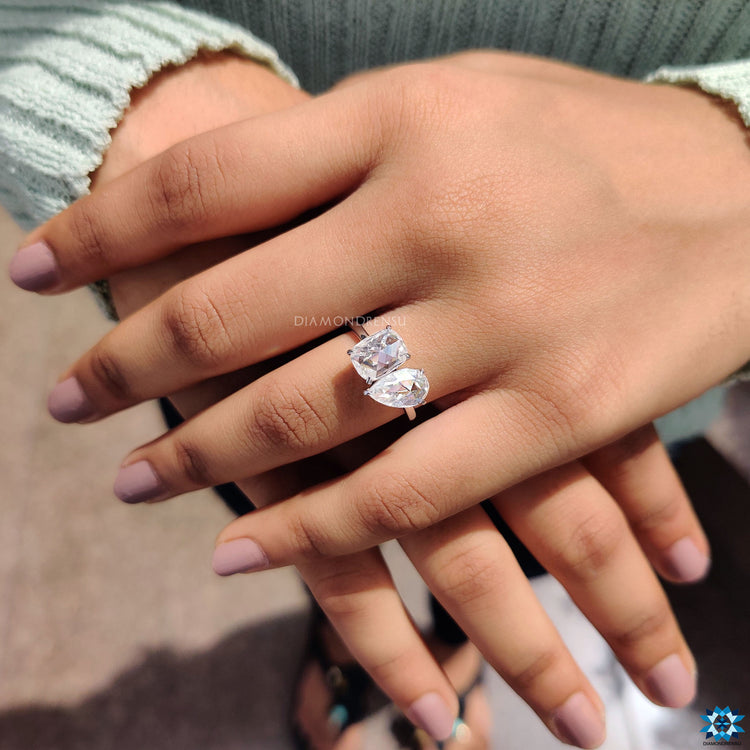 Pear rose cut ring offers a bold, modern twist on tradition.