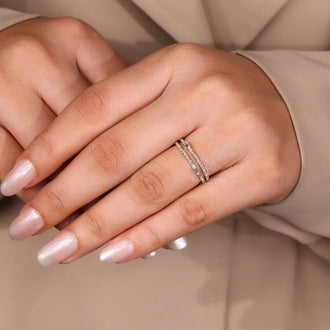 Custom diamond band made with lab grown stones.