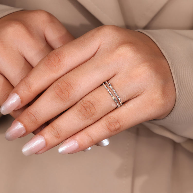 Custom diamond band made with lab grown stones.