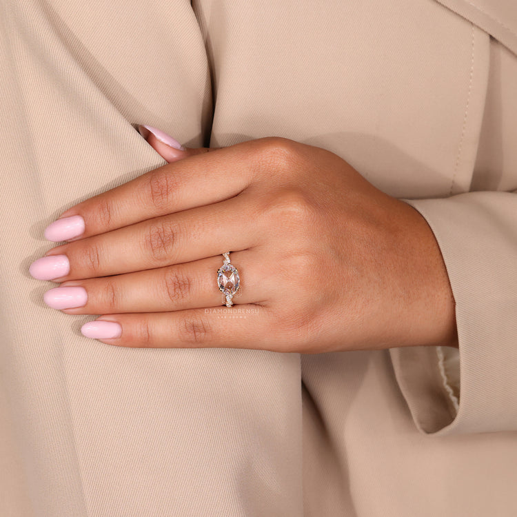 Rose cut diamond engagement ring with a hidden halo and vintage charm.