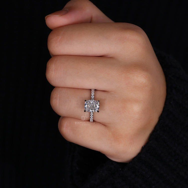 Hidden Halo Engagement Ring with exquisite pave details.