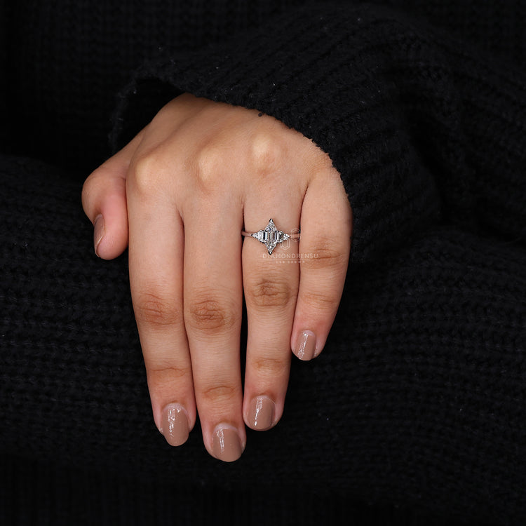 White Gold Ring with a stunning hexagon diamond centerpiece.