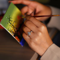 marquise diamond engagement ring, twisted pave ring, IGI certified