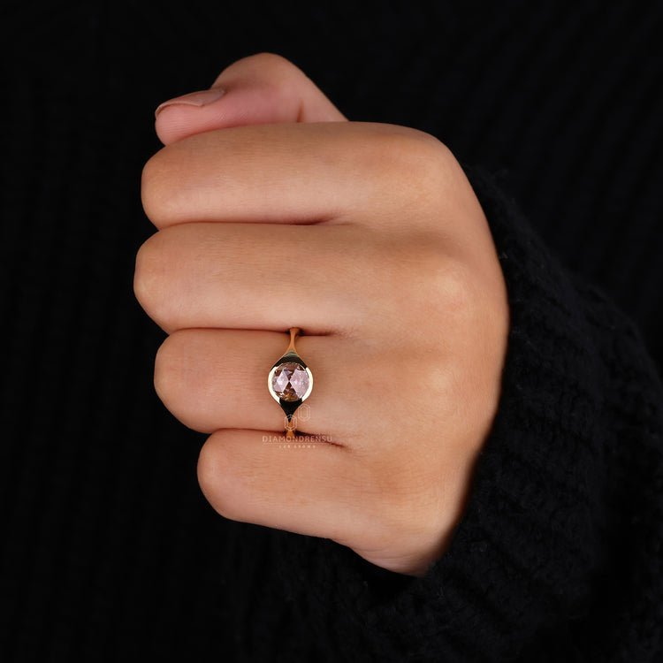 Elegant bezel setting ring with a flair shank for a unique touch.