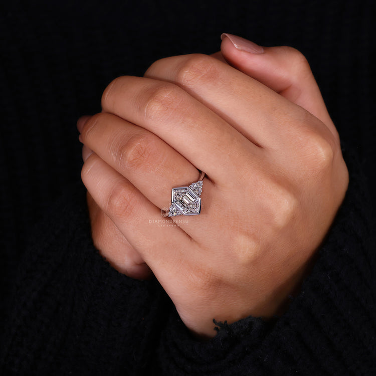 Round Side Stone Engagement Ring showcasing beautiful diamonds.