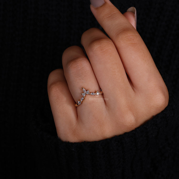 Marquise Cut Wedding Band with brilliant diamond cuts.