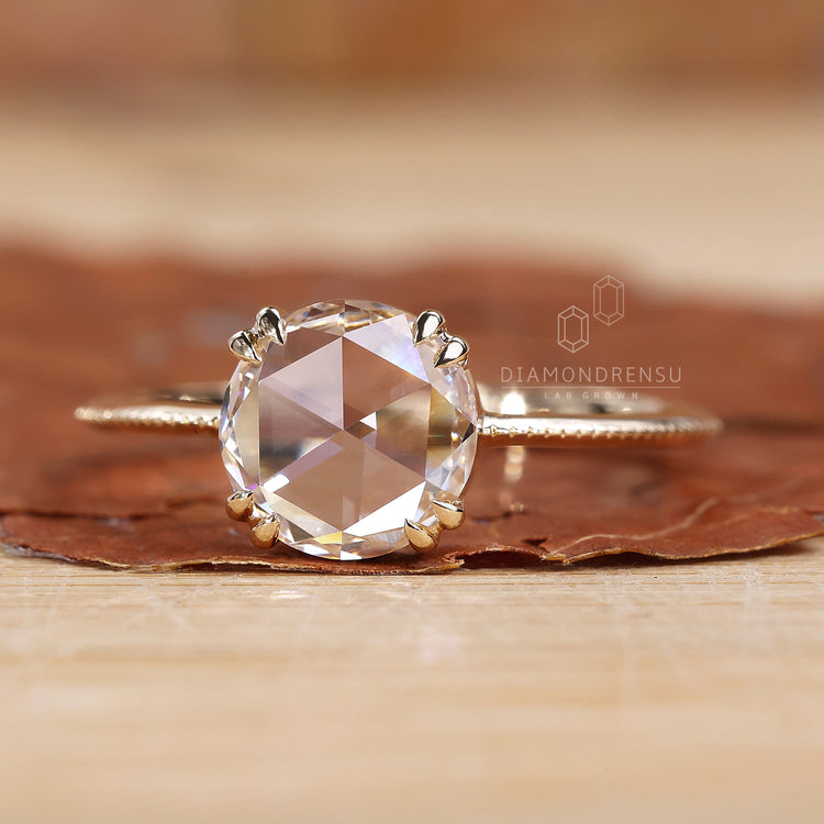 Round Rose Cut Engagement Ring with a secure setting.