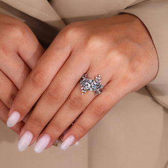 Aqua diamond wedding band with a nature inspired bridal set.