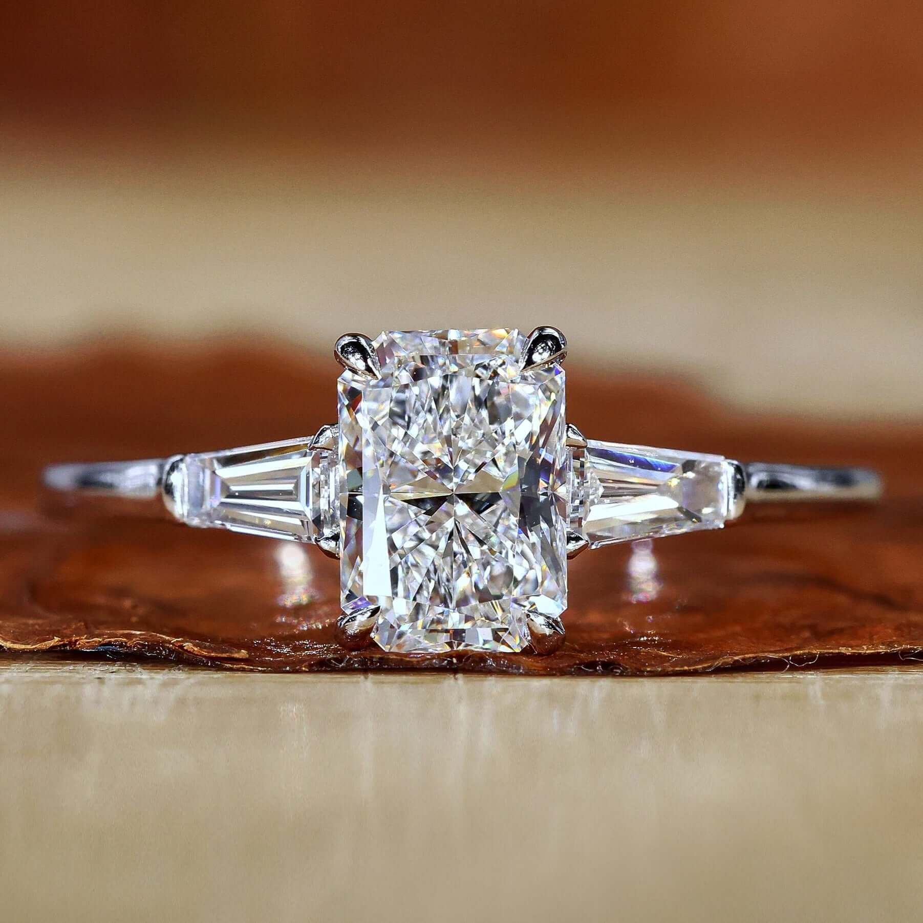 Radiant Cut Three Stone Lab Created Diamond Engagement Ring