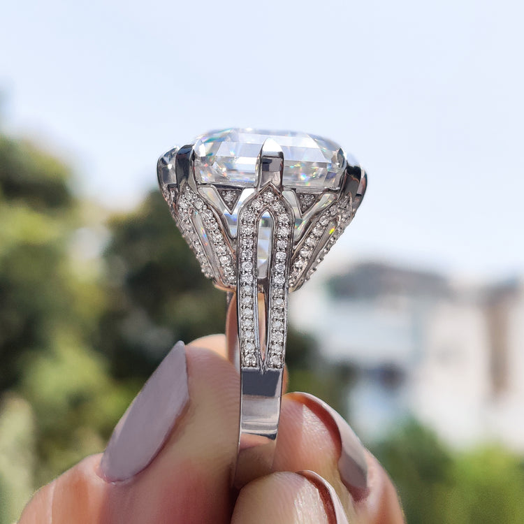 Asscher cut moissanite ring with vintage charm