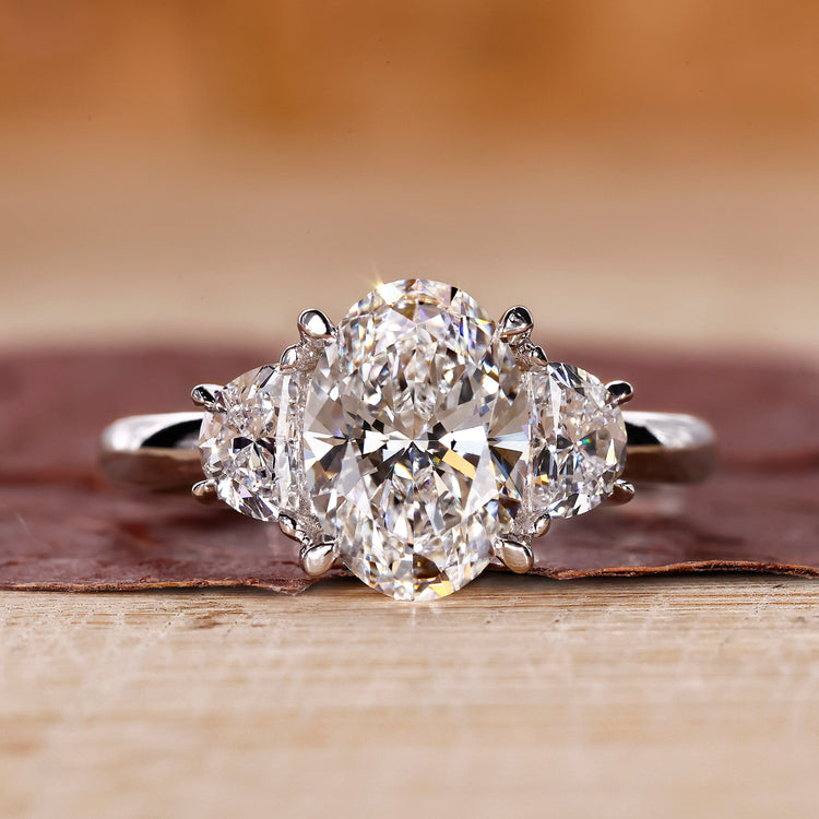 A white gold oval diamond ring with elegant shine