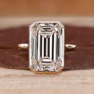 Bezel set emerald cut diamond ring.