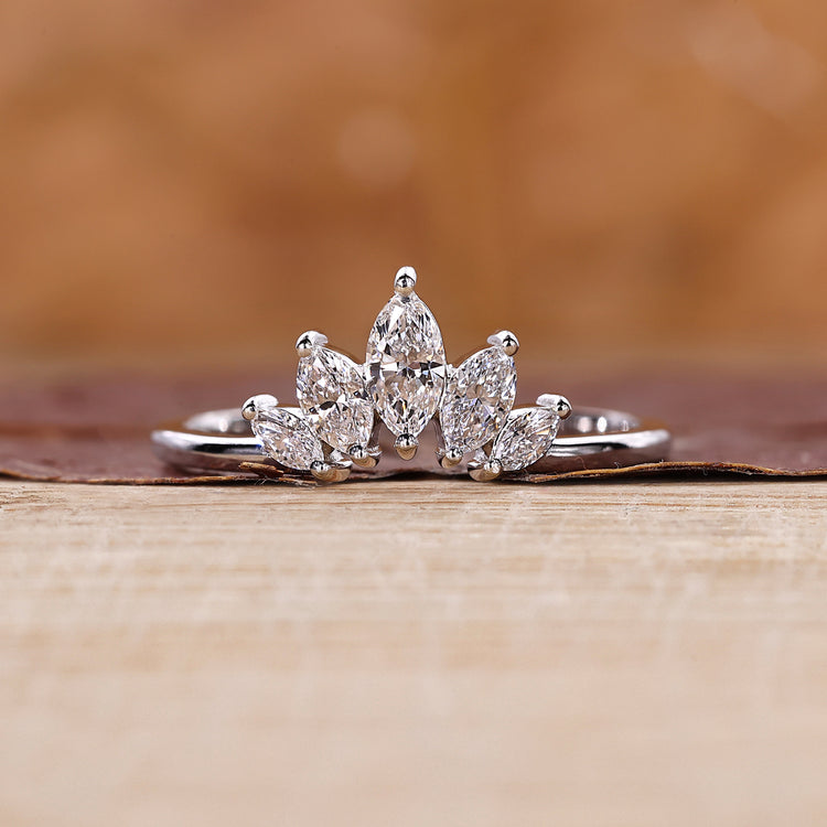 Marquise diamond wedding band with elegant sparkle.