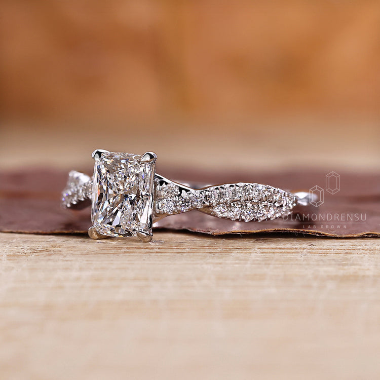 Buy engagement ring with lab grown diamond and twisted band.