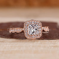 Handmade Princess Cut Diamond Ring With Round Pave Setting.