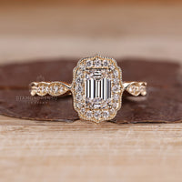 Emerald Cut Diamond Ring With Cathedral Setting And Four Prong Setting.