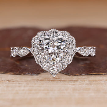 Heart Shaped Diamond Ring With Vintage Style And Milgrain Setting.