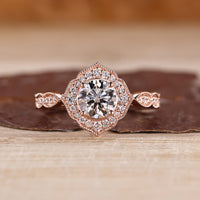 Round Cut Diamond Ring With Vintage Setting And Milgrain Design.