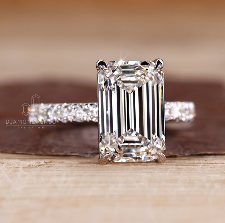 Buy engagement ring with emerald cut diamond.