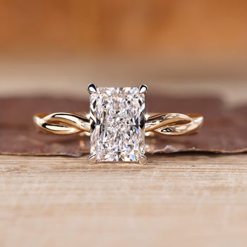 Radiant cut engagement ring with twisted shank handcrafted by Diamondrensu.