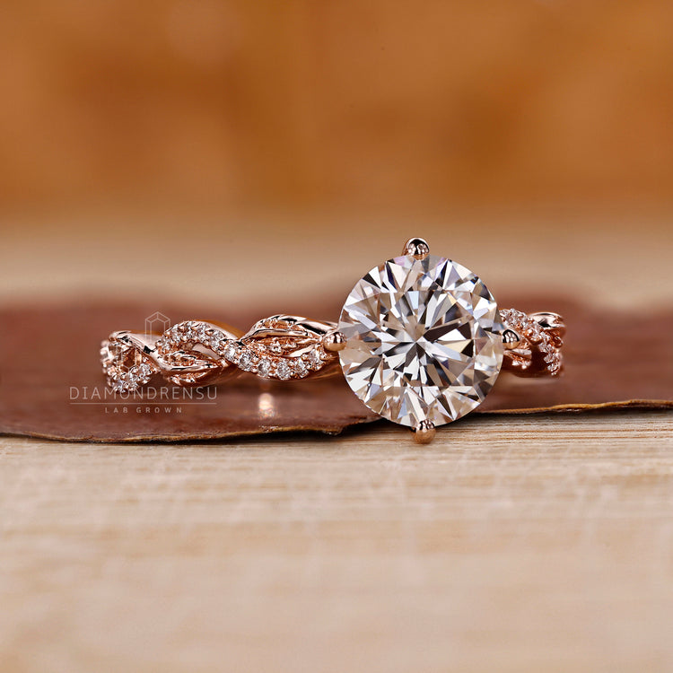 Nature inspired engagement ring crafted with Lab Grown Diamonds.