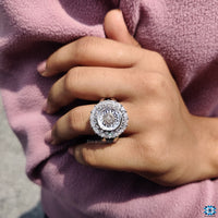 Trillion cut ring with a brilliant moissanite gemstone in a beautifully crafted handmade setting.