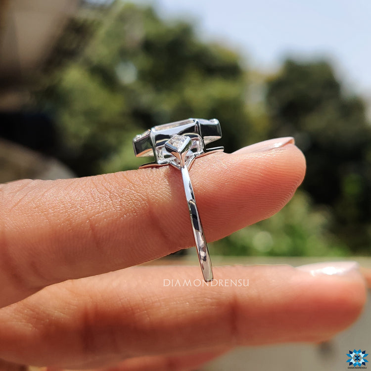 Moissanite ring with unique cut design