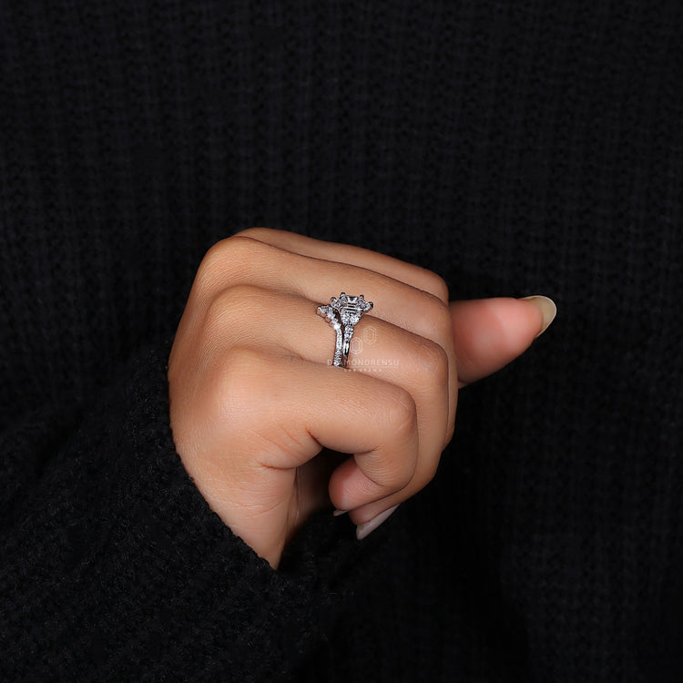 White Gold Bridal Set with a timeless hexagon ring design.