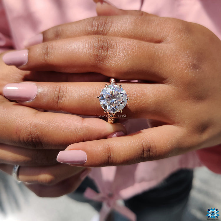 Custom moissanite ring with a unique handcrafted look.