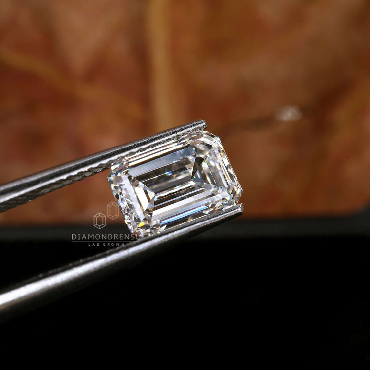 Emerald cut adds sophistication to lab grown diamond designs.