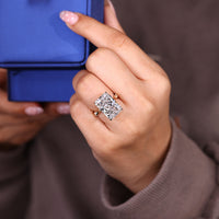 Nature inspired radiant cut diamond ring with bamboo design band.