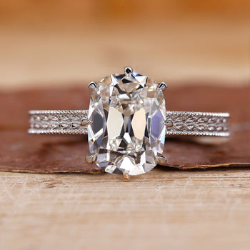 Old Mine Cushion Cut Diamond Ring With Vintage Style Design.