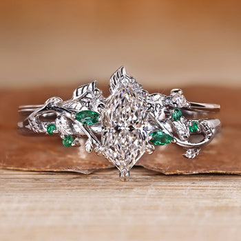 Diamond band wedding ring with nature inspired style and cluster setting.