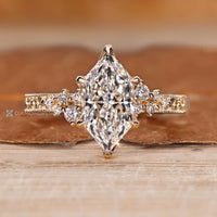 Diamondrensu Dutch marquise ring with lab grown diamond center stone.