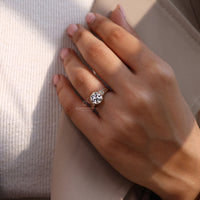 Octagon OEC Diamond Ring In Three Stone Style With Trillion Side Stones.